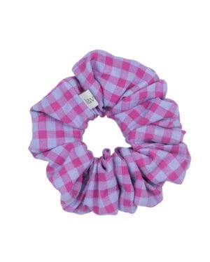 bawełniana scrunchie do włosów fioletowa kratka