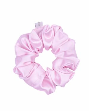 satynowa gumka do włosów jasny róż handmade