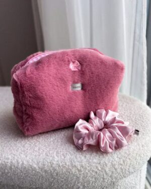 różowa kosmetyczka handmade z futerka teddy zestaw prezentowy laveni