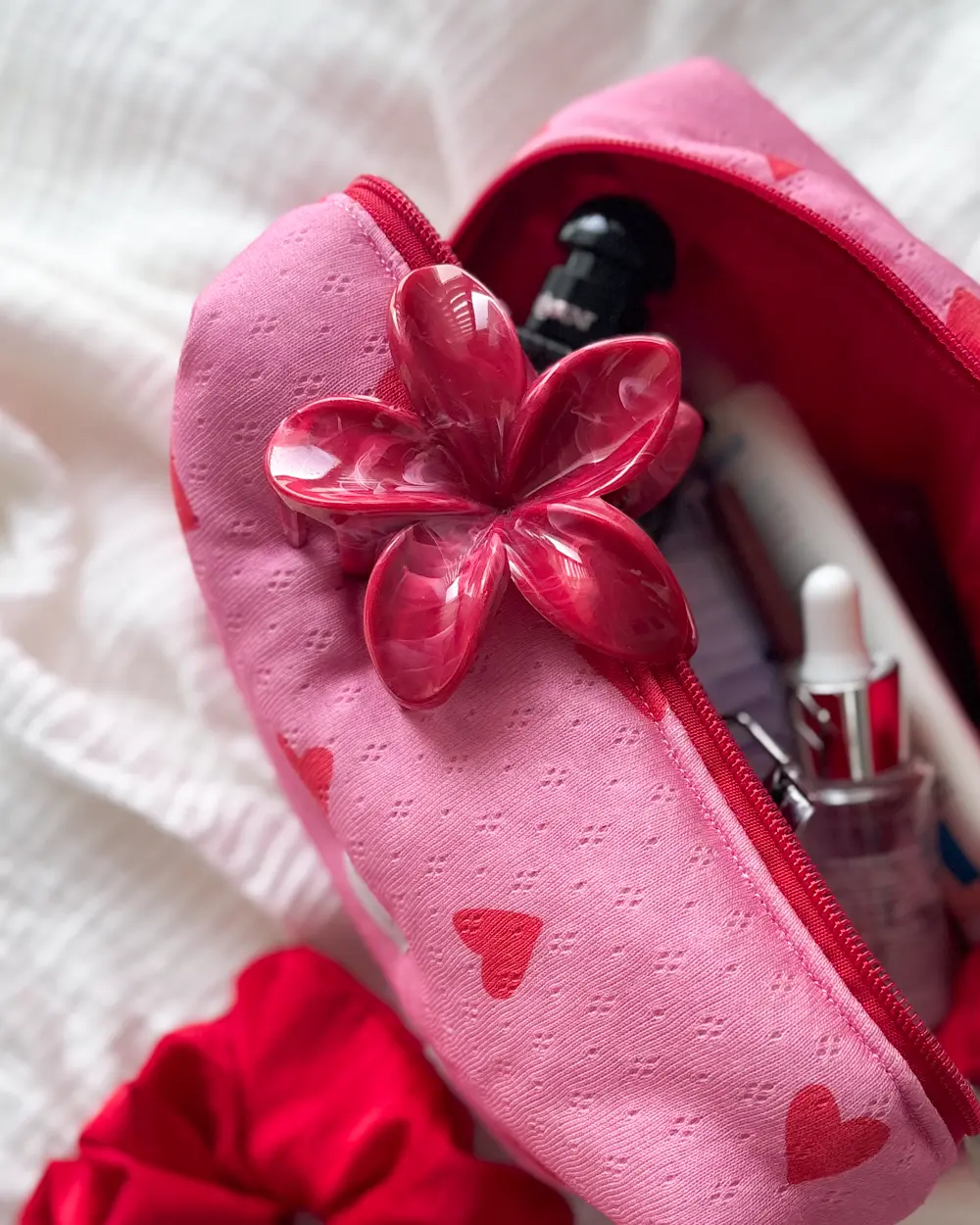 Zestaw Kosmetyczek Candy Hearts 3 wnetrze kosmetyczki handmade