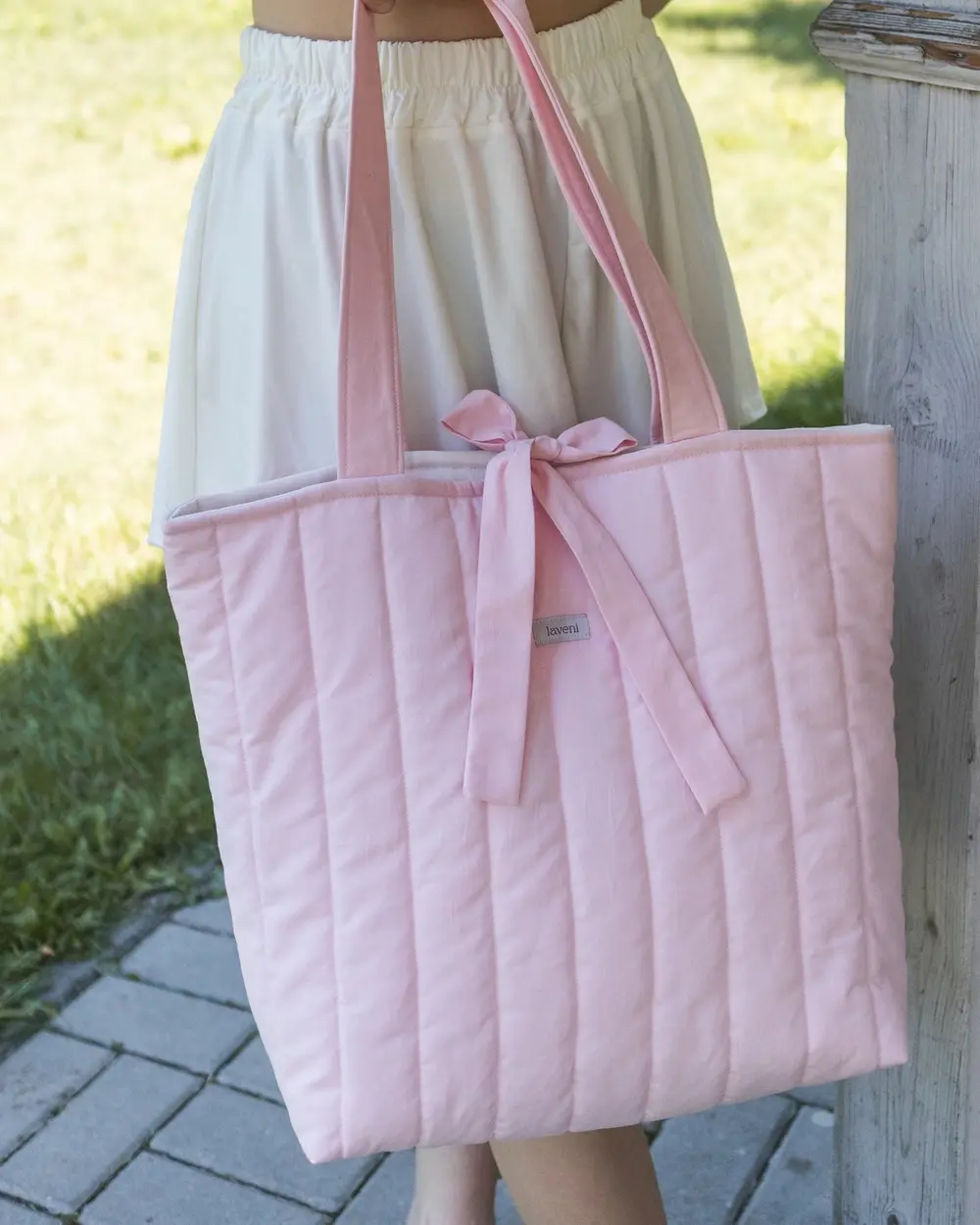 Torebka Tote Bag Pastel Blush 3 Wnętrze bawełnianej torby shopper z kieszonką i podszewką