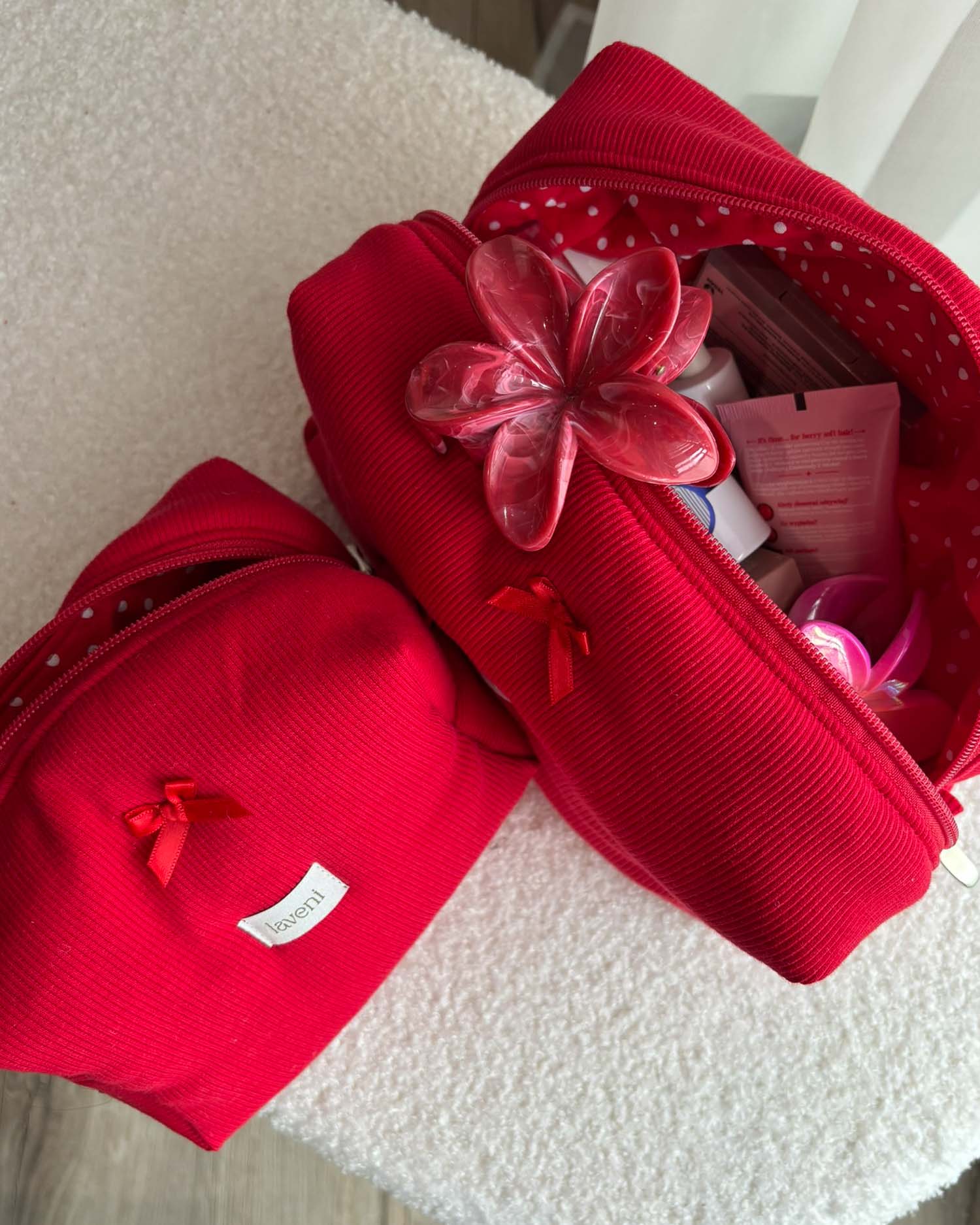 Kosmetyczka Ribb Red 2 zestaw kosmetyczek handmade